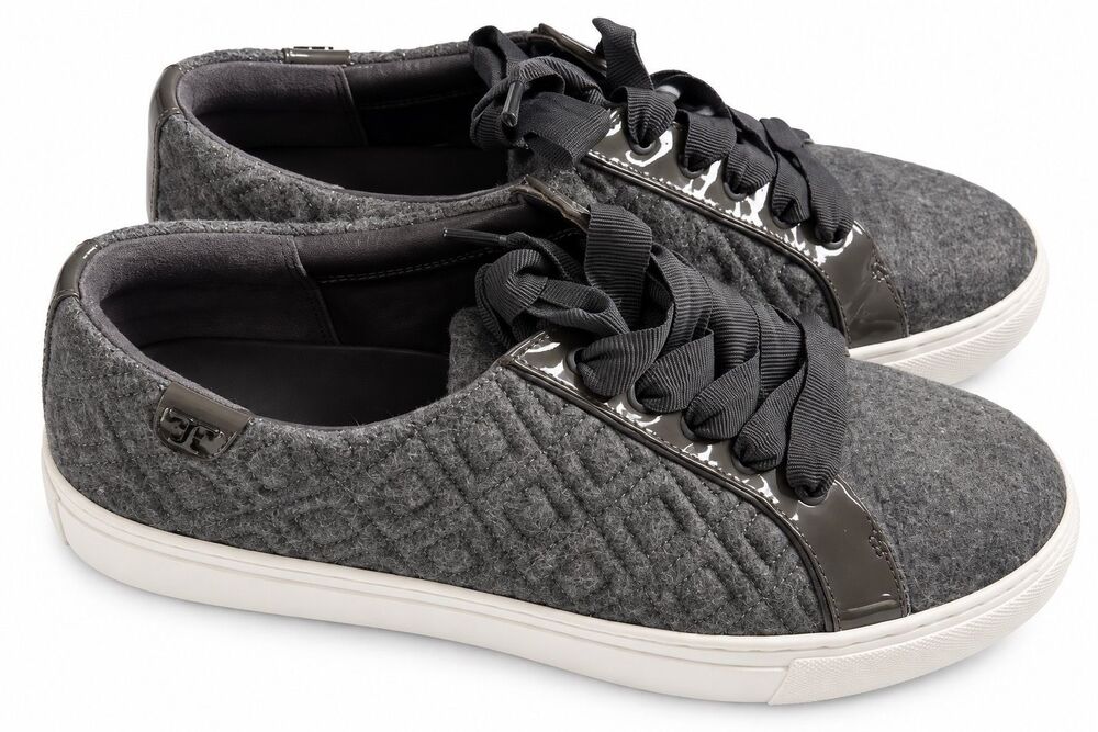 Tory Burch Marion Quilted Wool Felt Gray Lace Up Sneakers Women’s Size 8.5 8 1/2